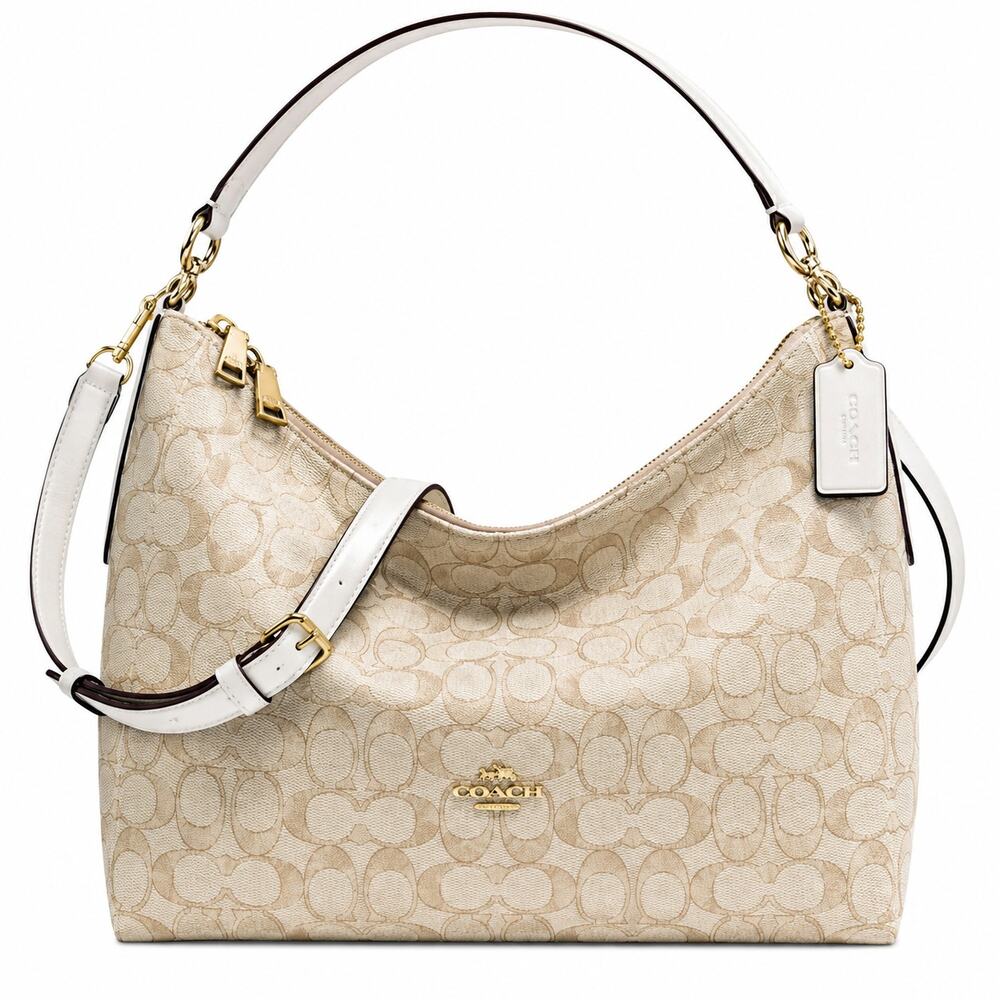 Coach F58284 Celeste Convertible Hobo Khaki Chalk Signature Shoulder Crossbody